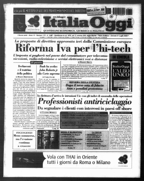 Italia oggi : quotidiano di economia finanza e politica